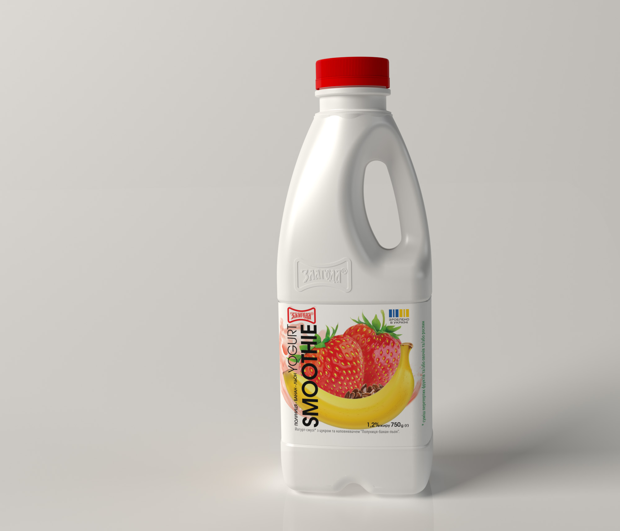 Йогурт-смузі 1,2% 750гр з цукром та наповнювачем "Полуниця-банан-льон" Злагода